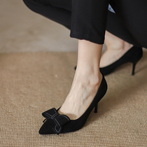High heels female career commuter working shoes 2022 New Korean version 100 hitch Pointed Butterfly Knot Single Shoes Woman Spring Autumn