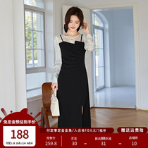 (2 24 new items pre-sold) paid for the payment of the gold free of charge) Blue language big code fake two pieces of dress spring