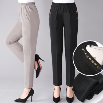 Mom summer pants thin ankle-length pants elderly summer casual pants grandma dress loose high waist elastic waist pants
