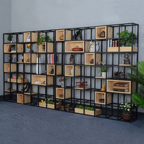 Modern floor-to-ceiling loft wrought iron shelf bar partition screen simple plaid entry F9C5-63DE