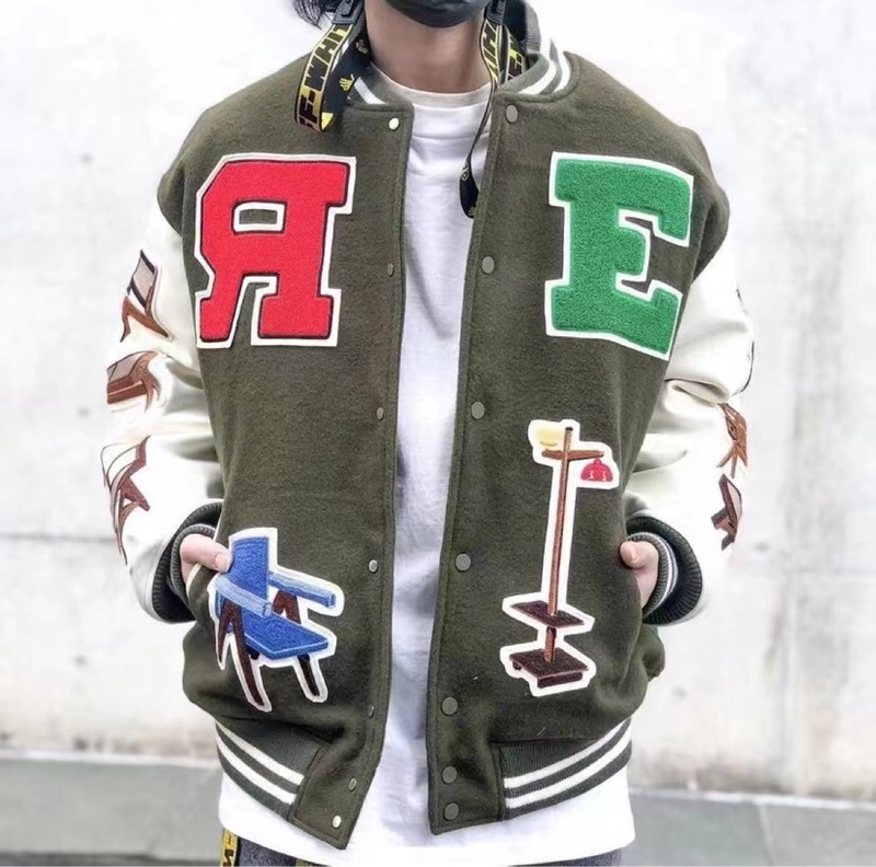 Original Readymade Chair Jacket, Vintage Military Blanket Woolen Leather Sleeve Chair Baseball Jacket Coat Original Readymade Chair Jacket, Vintage Military Blanket Woolen Leather Sleeve Chair Baseball Jacket Coat