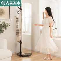 Solid wood cloister bedroom with mirror integrated net red hanging clothes hanger floor bedroom hanger living room home clothes rack