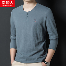 South Pole Long sleeves T-shirt mens spring autumn season thin-style round-collar blouses Casual Bottom Jersey Tide without collar Cotton t-shirt