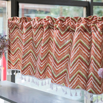 Free Punch American Countryside Field Garden Style Orange Orange Orange Orange half-curtain Kitchen Small Curtain Cabinet Curtain curtain cloth Art short curtain