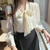 OL professional long-sleeved white chiffon shirt 2022 spring and autumn new all-match ladies bow streamer temperament shirt