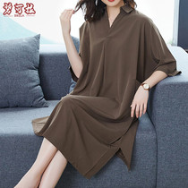 Spring and autumn womens fat mm loose middle-aged Taiwan new long skirt lady high-end large size foreign style dress