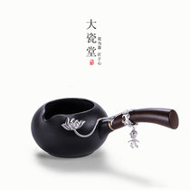 Big porcelain hall Zen wind silverfish black pottery cup kung fu tea set solid wood tea sub ceramic Japanese male Cup Tea Sea