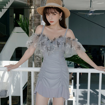 Swimsuit female one-piece Conservative belly thin Korean fairy fan sexy shoulder chiffon skirt dress hot spring swimsuit