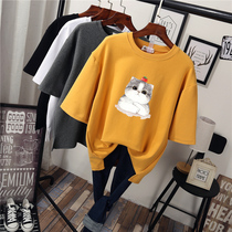 plus size womens summer clothing 2022 new loose fat womens short sleeve T-shirt fat girl foreign atmosphere belly covering bottoming shirt trendy