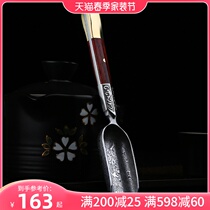God Sculpture Damascus Tea Spoon Steel Teaspoon Tea Teaspoon Teaspoon bronze red sandalwood Stainless Steel Tea Shovel Tea Shovel Tea Spoon