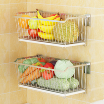 304 stainless steel kitchen vegetable rack punch-free wall-mounted household fruit storage basket drain vegetable rack