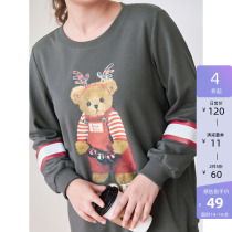 (Qingkura RMB120 ) Large code Female dress Fat mm Spring clothing Aging Casual Fun Little Bear Printed Long Clothing