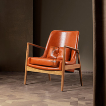Danish designer chair Nordic style solid wood sofa leather fabric casual armchair fabric backrest single sofa