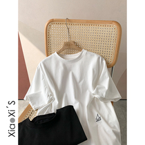 Xiao Xijia) 2021 summer basic boat pattern embroidery short sleeve T-shirt female loose versatile casual base top