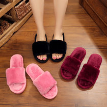 Womens shoes autumn and winter fluffy slippers female 2021 new flat net red cotton slippers home lovers wear a word drag