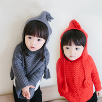 Girls Korean version hooded sweater Baby sweater Pullover Bat shirt jacket Autumn new childrens clothing
