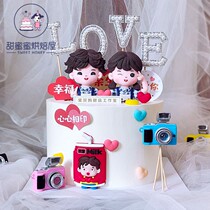 Baking Cake Decoration Seven-day Valentines Day Soft Pottery Plaid Shirt Boy Girl Cute Cartoon Couple Plugin