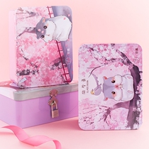 Classmates record Primary School students sixth grade ancient wind Cherry Blossom Girl heart cute iron box graduation personality Net red with lock creativity