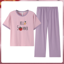 Fenten Pajamas Womens Short Sleeve Pants Summer Cotton Thin Japanese Cartoon 2021 New Home Clothes Set Women