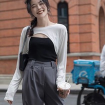 Autumn 2021 new chic half-shouldered blouse womens long-sleeved top suspenders with short hot girls trend