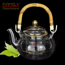 Heat-resistant and high temperature resistant 22k real gold lead-free glass kung fu teapot filter teapot bamboo pot tea set