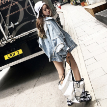 Denim coat female 2021 Spring and Autumn New loose bf Joker Korean version of strange girl stitching hole denim