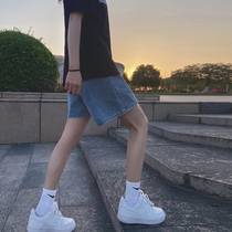 Denim shorts womens summer 2021 New Tide ins high waist slim straight tube wide leg pants loose five-point pants