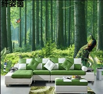 Living room sofa background wall cloth restaurant hotel forest landscape wallpaper green pastoral sunshine TV mural wallpaper