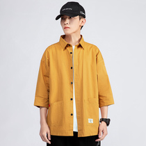 Pure cotton shirt for mens summer 70% mid-sleeve inch-shirt trend tooling casual lining loose jacket thin jacket