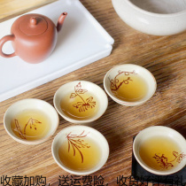 Coarse Pottery Tea Brewery single cup Purple Sand ceramic Gongfu Home Cup Meranzhu Chrysanthemum Tea Cup Pattern Hand-painted Cup