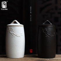 Pottery fan Coarse pottery tea pot Ceramic large sealed storage tank Black tea Tieguanyin tea set accessories Yingke Pine bottle