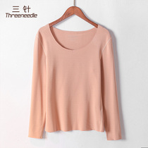 Three-pin underwear autumn and winter womens velvet warm jacket plus velvet thickened single piece inside wear no trace long sleeve base shirt