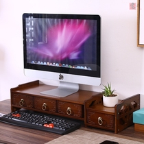 Lengthened bamboo computer monitor booster stand Desktop storage shelf Solid wood base booster bracket display stand