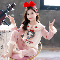 New childrens long-sleeved cotton pajamas spring and Autumn girls thin Western style big girl little girl princess home clothes