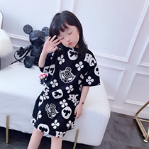 Girls T-shirt summer long loose cotton short sleeve foreign atmosphere 2021 Japanese parent-child dress tide