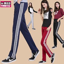 Womens sweatpants trousers pure cotton spring and summer thin loose straight high waist thin velvet thickened three-bar guard pants