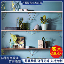 Nordic living room creative wall wrought iron solid wood partition shelf wall simple one-word shelf laminate decorative bookshelf