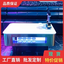 KTV Bar Stainless Steel Cassette Light Tea Table Hotel Clubhouse Marble Tempered Glass Light Extravagant Table Customize