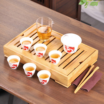 Cover a bowl set of tea sets household living room Kung fu tea cup 6 cups of bamboo tea plate storage water tea tray