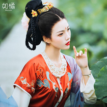 Hanfu female Chinese style original cabbage full set Dunhuang Tang collar half arm ancient dress Waist-high daily three-piece spring and summer dress