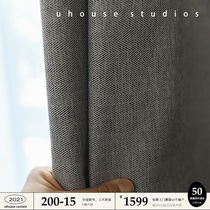 Full shading thickened insulation sound insulation Nordic style modern simple Gray plaid American cotton and linen curtains Bedroom Living room