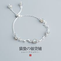 Cat sting flower branches Moonlight stone Sterling Silver moon bracelet womens Korean students simple cold style personality girlfriends accessories