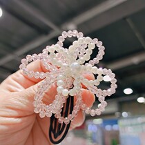 Hans new sweet and beautiful whole new rope swing piece New version crystal zhafa leather fascia in flower pearl hair ring fine hair decoration