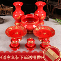 The Taoist red ceramic Daoist home for the Buddhist fruit tray for three clear water for a water cup for a dish incense stove for a Buddhist vase suit