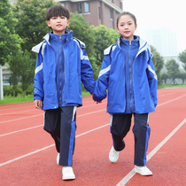 Winter school uniforms for elementary school students three sets of secondary school students Blue and white class clothes suit winter and junior high school students to customize autumn