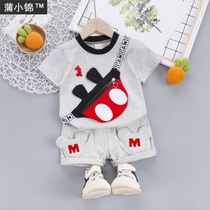 Baby summer suit 1-3 years old boy short-sleeved handsome two-piece summer cotton T-shirt baby foreign clothes tide