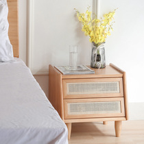 Day-style minimalist solid wood bed head cabinet Nordic folk juku log book rattan bedside cabinet small family modern creative storage cabinet