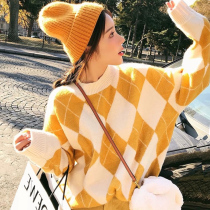 2021 autumn and winter New Fashion Korean students loose lazy wind Plaid knitted pullover ins Super fire sweater women