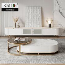 Light luxury rock slab coffee table TV cabinet combination modern minimalist small apartment living room multi-functional creative round tea table table