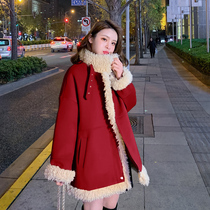 sandro bassa red lamb fur coat female short section fashion loose splicing thickened locomotive jacket female winter